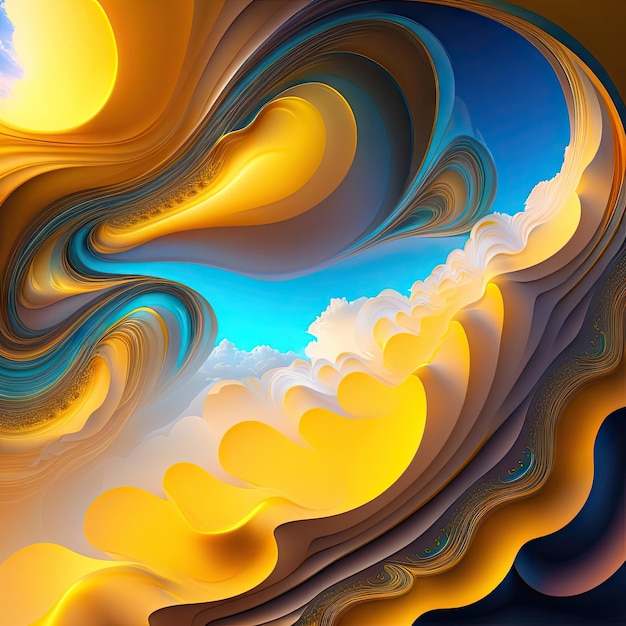 Abstrakte goldene fantastische Wolken Bunter fraktaler Hintergrund Digitale Kunst 3D-Rendering