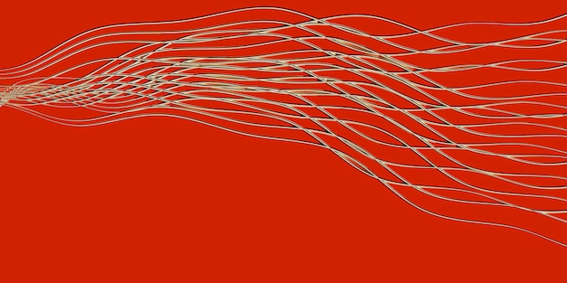 abstrakte goldene Linien auf rotem Hintergrund. 3D-Darstellung