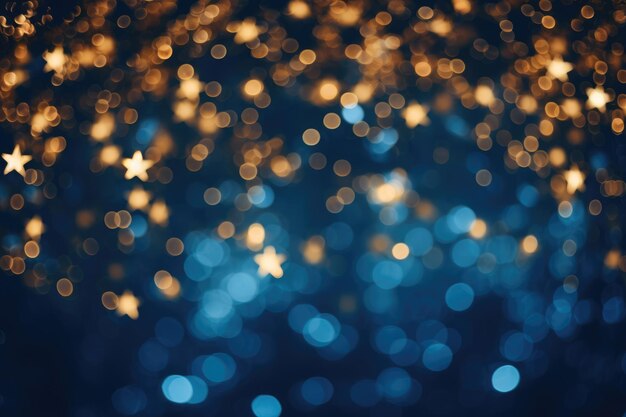 Abstrakte goldgelbe und blaue Glitzerlichter festlicher Hintergrund Kreis verschwommenes Bokeh