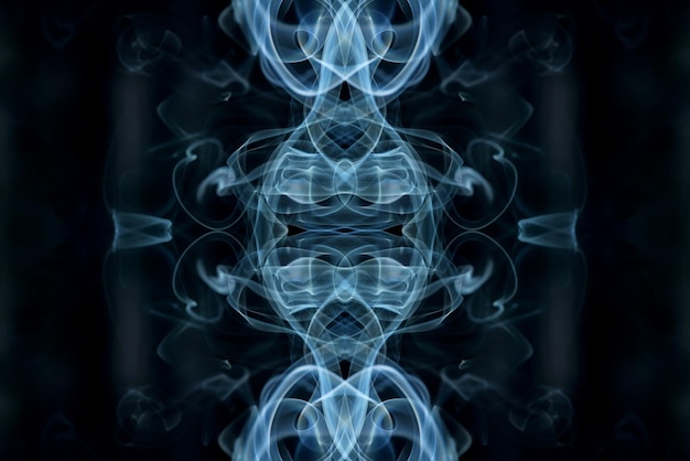 abstrakte Grafiken schwarz blaues Fraktalreflexionssymbol, Designeffekt-Meditationshintergrund