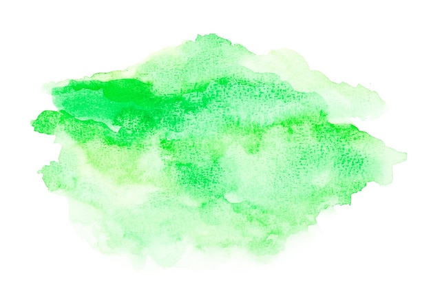 Abstrakte grüne Aquarellkunst-Handfarbe auf weißem Hintergrund