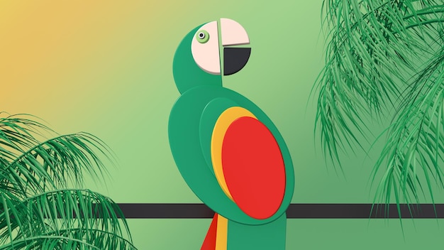 Abstrakte grüne Papagei Lustige Figur 3D-Illustration