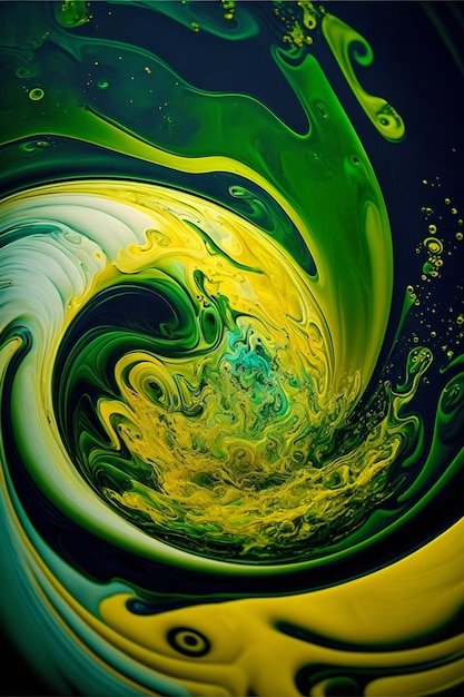 Abstrakte Hintergründe Ölfarbe und Wasser, grün, gelb, Generative Ai