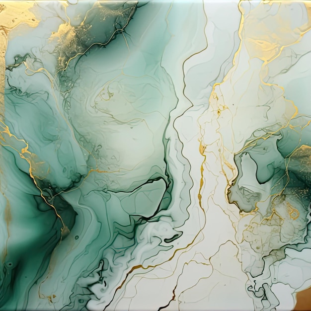 Abstrakte Hintergrundtinte, flüssiger Marmoreffekt, grüne Farbe mit goldener Textur