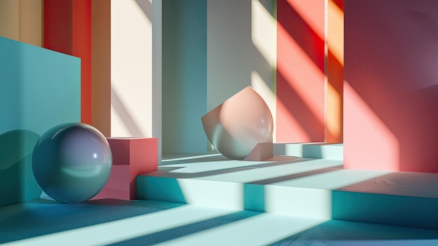 Abstrakte hyperrealistische Hintergrund mit surrealistischen geometrischen Formen Ikonen Digitale Kunst lebendige Farben modernes Design zeitgenössische 3D-Illustration generiert von KI