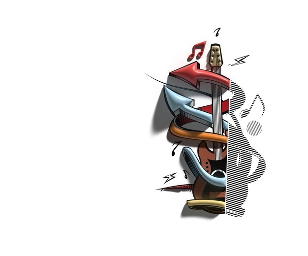 Abstrakte Illustration Design der Musik-Gitarren-Fahne 3D.