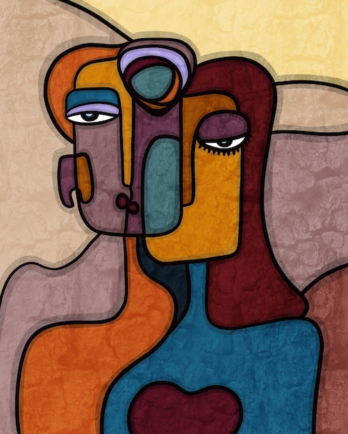 Abstrakte Illustration mit Augen, Mund, Gesicht. Farbige Gemälde Abstraktion, modern