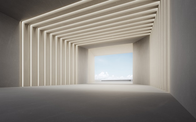 Abstrakte innenarchitektur 3d-rendering des modernen ausstellungsraums