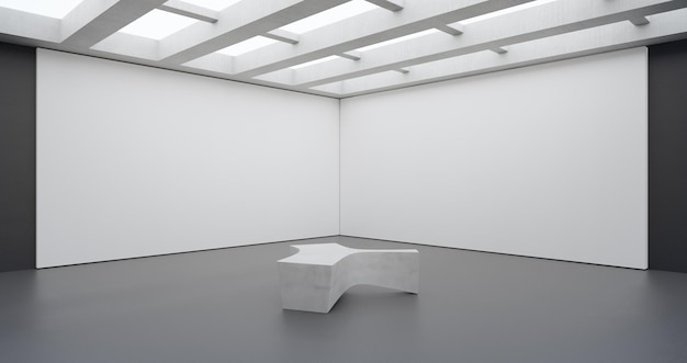 Abstrakte Innenarchitektur 3D-Rendering des modernen Showrooms. Leerer Boden mit Betonmauerhintergrund