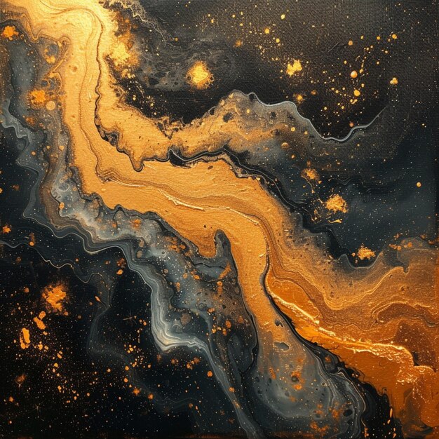 Abstrakte Innenmalerei Acryl flüssige Kunst Textur auf Leinwand Kunst Hintergrund gold schwarze Farben