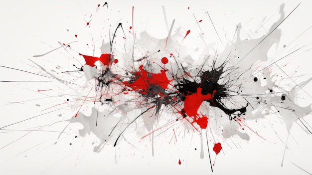 Abstrakte Installationskunst, skizzenhafte schwarze und rote Spritzer