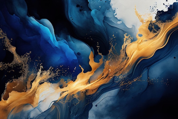 Abstrakte Kunst blau und gold Farbe Hintergrund Aquarellmalerei