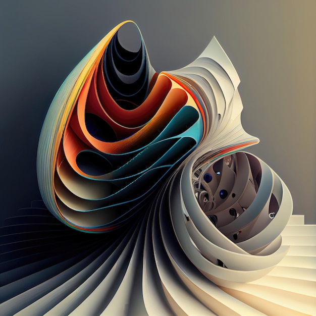 Abstrakte Kunst von 3D-Hintergrund mit geschwungenen Linien, die eine surreale Form bilden, die mit generativer KI erstellt wurde