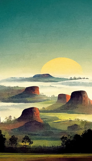 Abstrakte Kunst von Australien Landschaft Aquarell Stil Wüstennatur Hintergrund 3D-Illustration