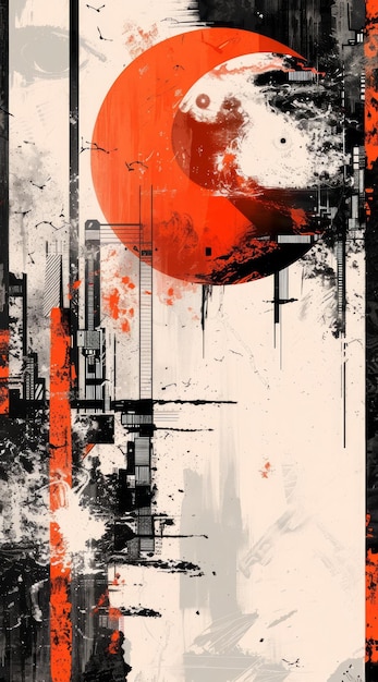 Abstrakte Kunstmalerei roter Mond oder Sonne Poster deckt Drucke ab Abstrakte Wandkunst Digitale Innenkunst