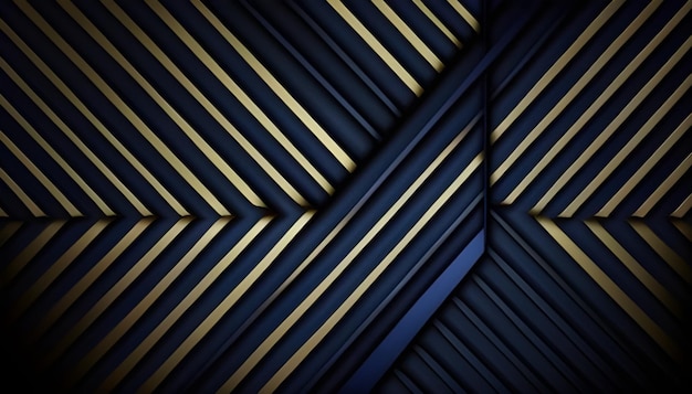 Abstrakte Kurve, die sich auf dunkelblauem Hintergrund mit glitzernden und goldenen Linien überlappt, leuchtende Punkte, goldene Kombinationen Luxuriöses und elegantes Design