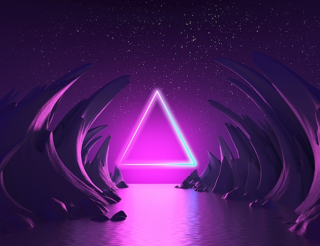 Abstrakte Landschaft 3D-Render rosa blaues Neonlicht