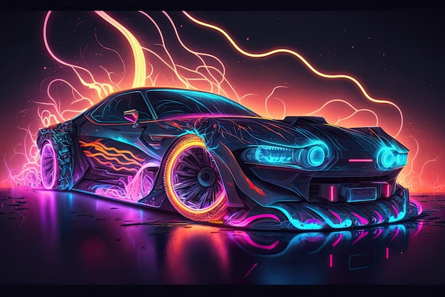 Abstrakte Leinwand Neonlicht Auto Automobil Kunstwerk Design digitale Kunst Tapete glühend Raum Hintergrund Generative ai