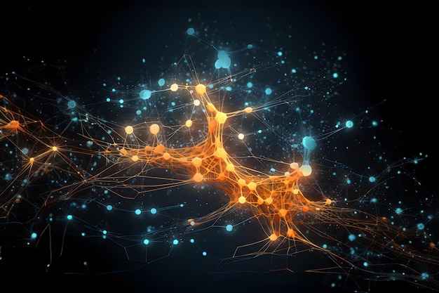 abstrakte Linien, die künstliche Intelligenz mit verflochtenen und leuchtenden neuronalen Netzwerken darstellen