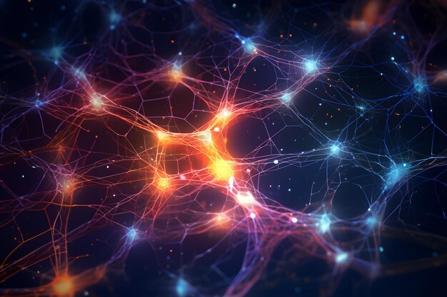 Foto abstrakte linien, die künstliche intelligenz mit verflochtenen und leuchtenden neuronalen netzwerken darstellen