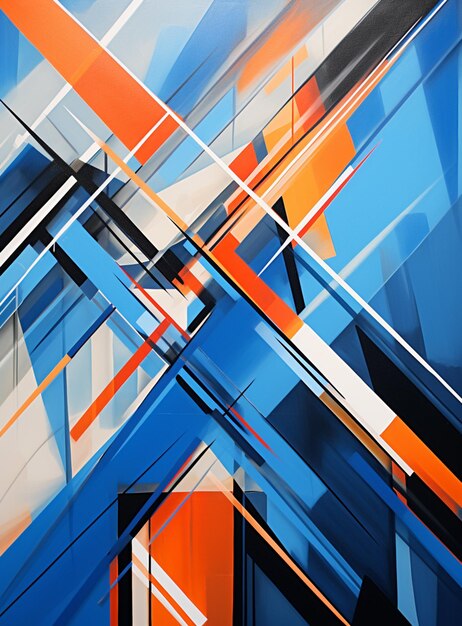 abstrakte Malerei eines blau-orange geometrischen Designs generative ai