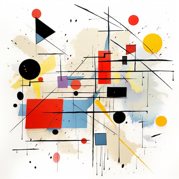 abstrakte Malerei mit roten, gelben, blauen und schwarzen Formen