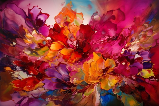 Abstrakte Malerei von Blumen in verschiedenen Farben Generative Ai