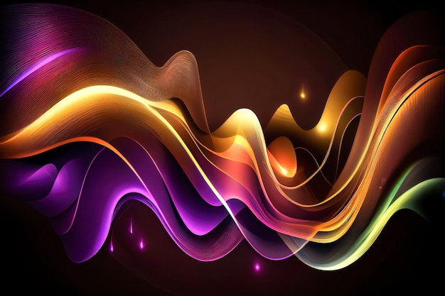 Abstrakte mehrfarbige Wellen auf schwarzem Hintergrund Generative KI