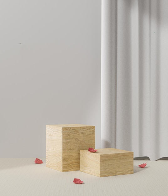 Abstrakte minimale Szene mit geometrischen Formen Zylinder-Holzpodestbühne auf weißem Hintergrund für Show-Produkt-Kosmetik-Präsentation Mock-up-3D-Rendering-Illustration