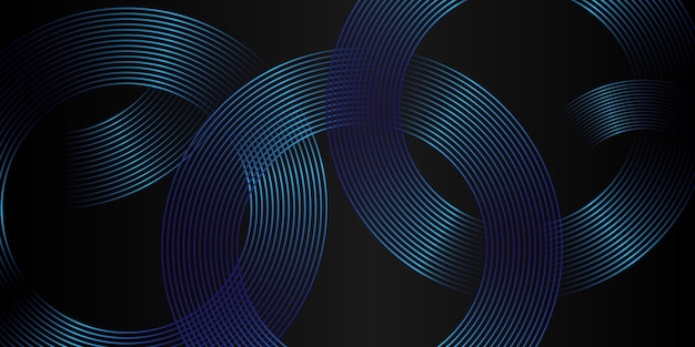 Abstrakte minimalistische kreisförmige Hintergründe mit schwarz-weißen linearen Mustern und blauen Akzenten