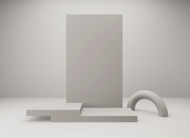 Abstrakte Minimalszene mit geometrischen Formen. Leere Podestanzeige auf minimalem Hintergrund. Design für die Produktpräsentation. 3D-Rendering.