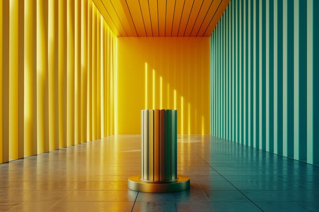 Abstrakte moderne Architektur-Hintergrund mit einem Sockel und einer goldenen Kinofarbe