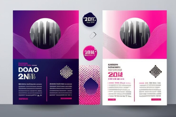 Foto abstrakte moderne geschäftskonferenz-design-vorlage mit gradient-halfton-effekt dynamisches flyer-layout