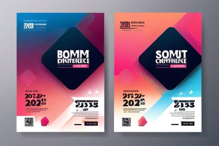 Foto abstrakte moderne geschäftskonferenz-design-vorlage mit gradient-halfton-effekt dynamisches flyer-layout
