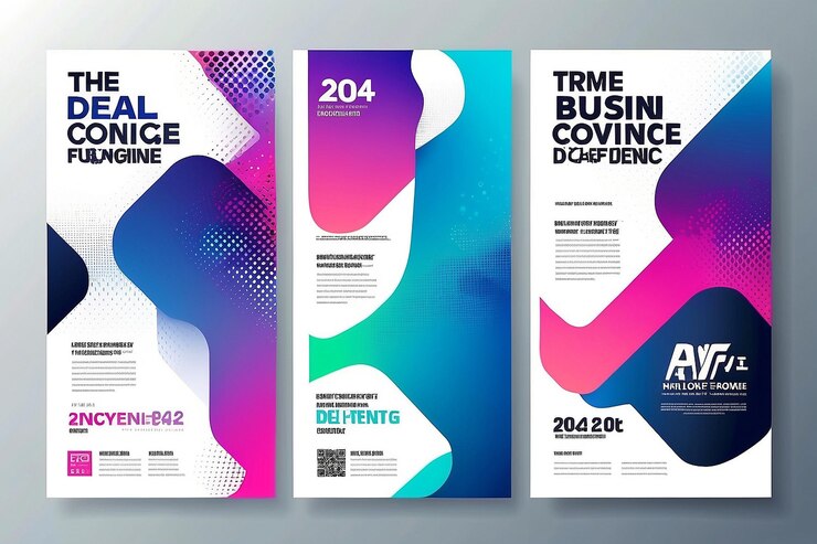 Foto abstrakte moderne geschäftskonferenz-design-vorlage mit gradient-halfton-effekt dynamisches flyer-layout