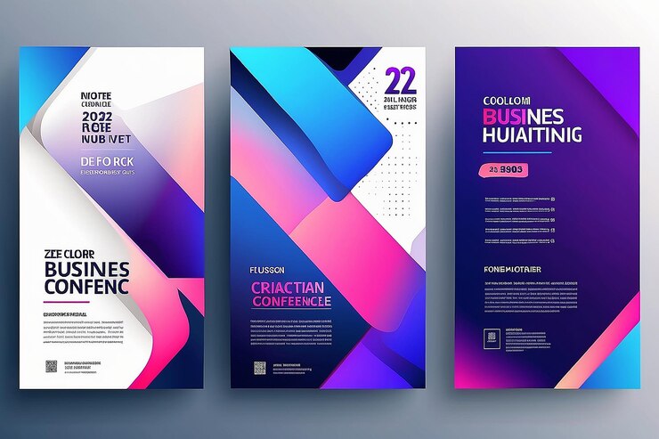 Foto abstrakte moderne geschäftskonferenz-design-vorlage mit gradientenfarbe minimaler flyer-layout vektor