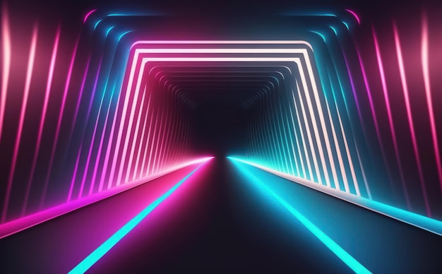 Abstrakte Neonlichter tunel Hintergrund mit rosa und blauen Laserstrahlen