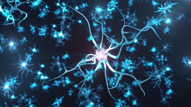 Abstrakte Nervenzellen. Synapsen und neuronale Zellen senden elektrische chemische Signale.