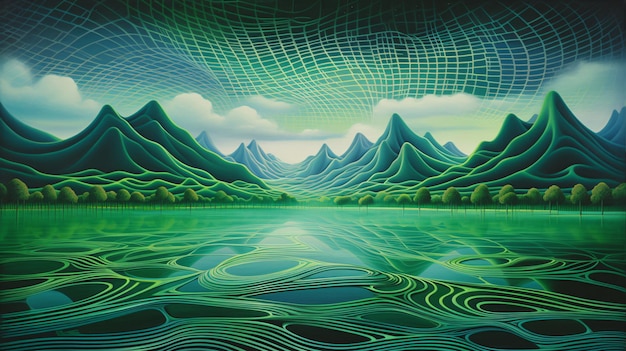 Foto abstrakte optische illusion grüne landschaft hintergrund-illustration