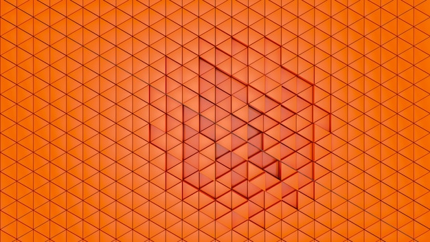 Abstrakte orange Hintergrundzellen Sechseck, Matrix-Netzwerk-Muster-Tech-Dreieck-Wandtapete. 3D-Rendering.