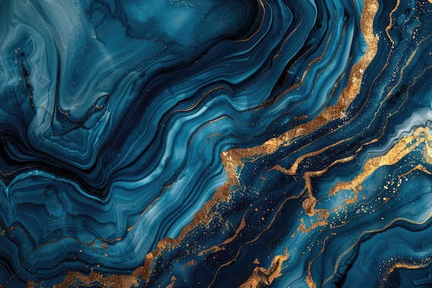 Abstrakte Ozean-inspirierte Kunst mit natürlichem Luxus mit goldenen Akzenten