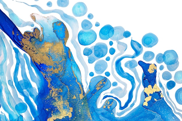 Abstrakte Ozeanschaumdruck-Aquarellblaubeschaffenheit mit Goldfunkeln