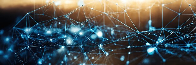 Abstrakte Plexus-blaue geometrische Formen-Verbindung und Web-Konzept, digitale Kommunikation und Technologie