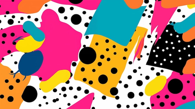 Abstrakte Pop-Art-Farbfarbe, Splash-Muster, Hintergrund, geometrisches Design des trendigen Memphis der 80er- und 90er-Jahre
