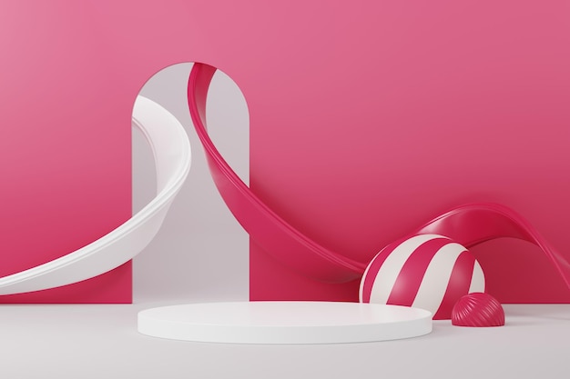 Abstrakte realistische Produktanzeige Podiumshintergrund mit Viva-Magenta-Farbe Szene mit geometrischem Minimaldesign in trendigen Ideen Leerer Sockel für Showprodukt oder Kosmetik Jahr 2023 3D-Rendering