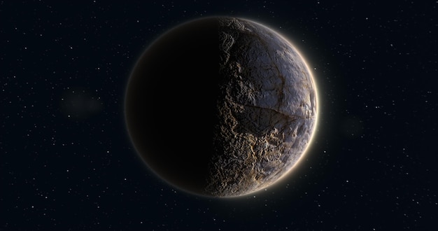 Abstrakte realistische Weltraumplanet-Rundkugel mit einer Steinreliefoberfläche im Weltraum