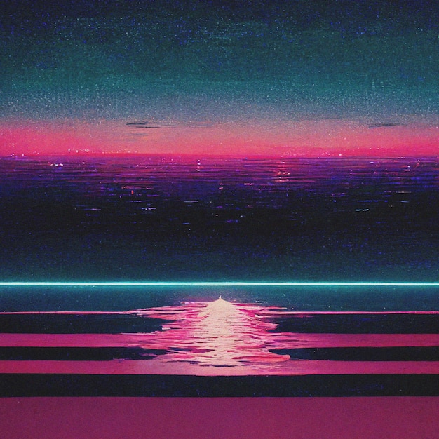 Foto abstrakte retro-futuristische scifi-synthwave-landschaft im weltraum mit sternen vaporwave stilisierte 3d-illustration für edm-musik ai-rendering