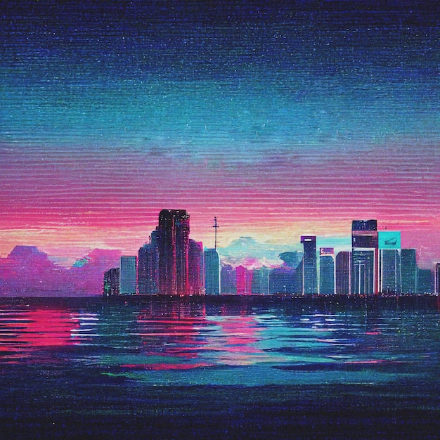 Abstrakte Retro-futuristische Scifi-Synthwave-Landschaft im Weltraum mit Sternen Vaporwave stilisierte 3D-Illustration für EDM-Musik Ai-Rendering