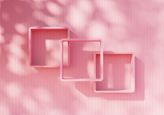 Abstrakte rosa Regalvitrine für die Produktpräsentation, 3D-Rendering-Hintergrund