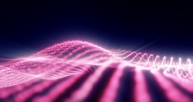 Abstrakte rosafarbene magische Energiewellen aus leuchtenden Partikeln und Linien futuristischer Hi-Tech-Hintergrund